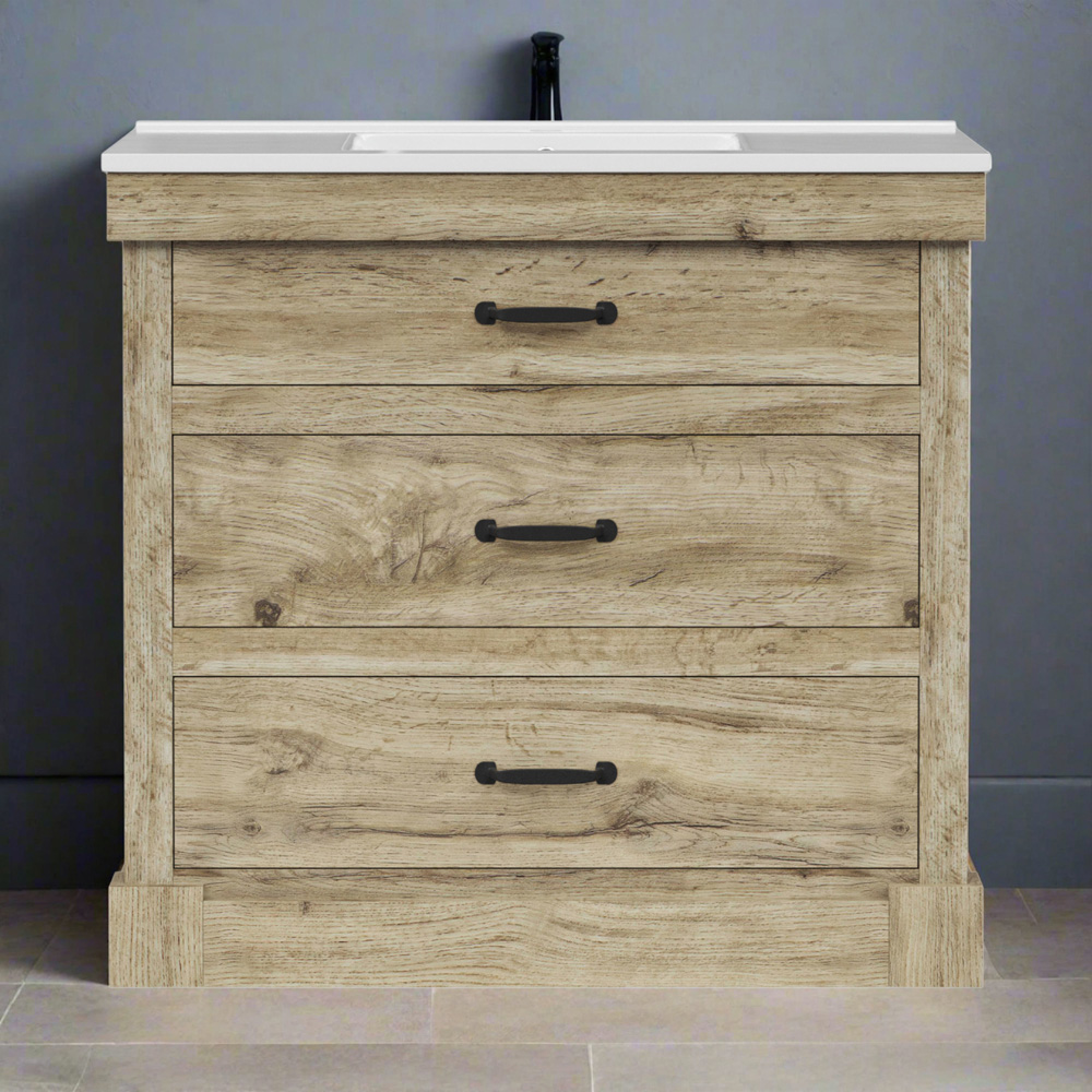 Teamson Home Donovan Single Door 2 Drawer Light Oak Vanity with White Sink Image 8