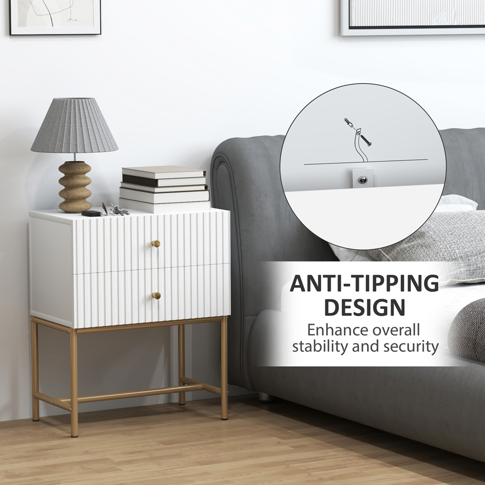 Portland 2 Drawer White Modern Bedside Table Image 7