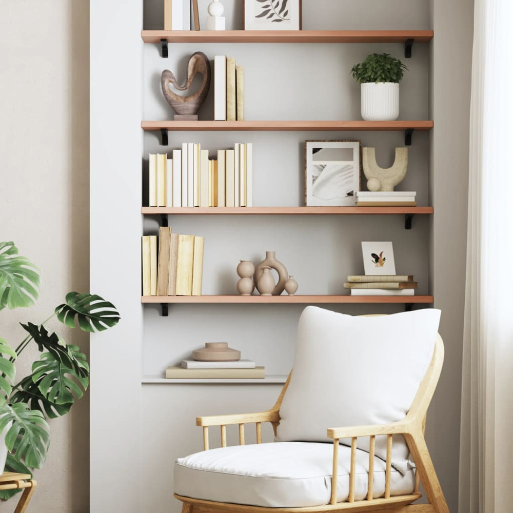 vidaXL 80 x 20 x 2cm Light Brown Treated Solid Wood Oak Wall Shelf Image 2