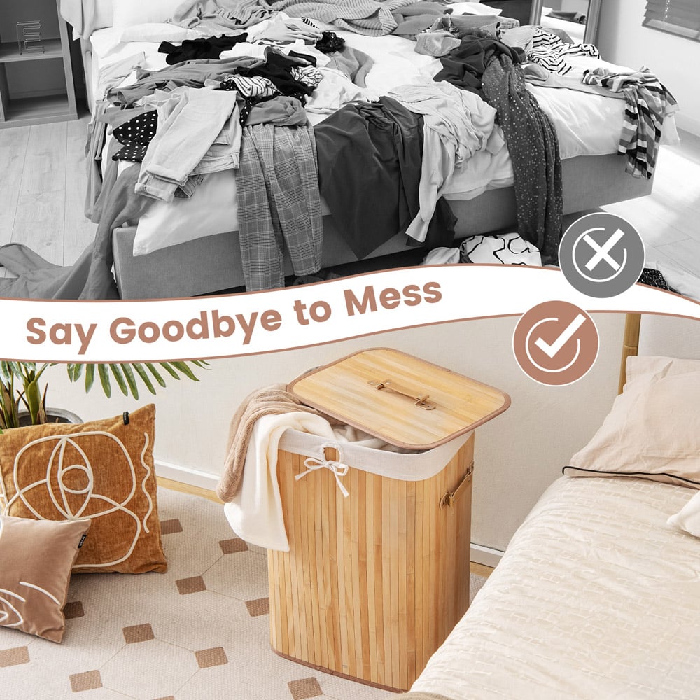 Costway Natural Bamboo Laundry Hamper 72L Image 5