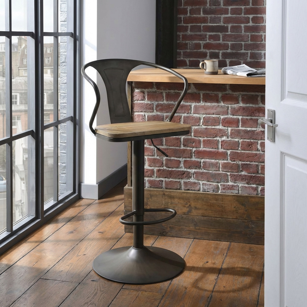 Dark Brown Industrial Iron Bar Stool Image 6