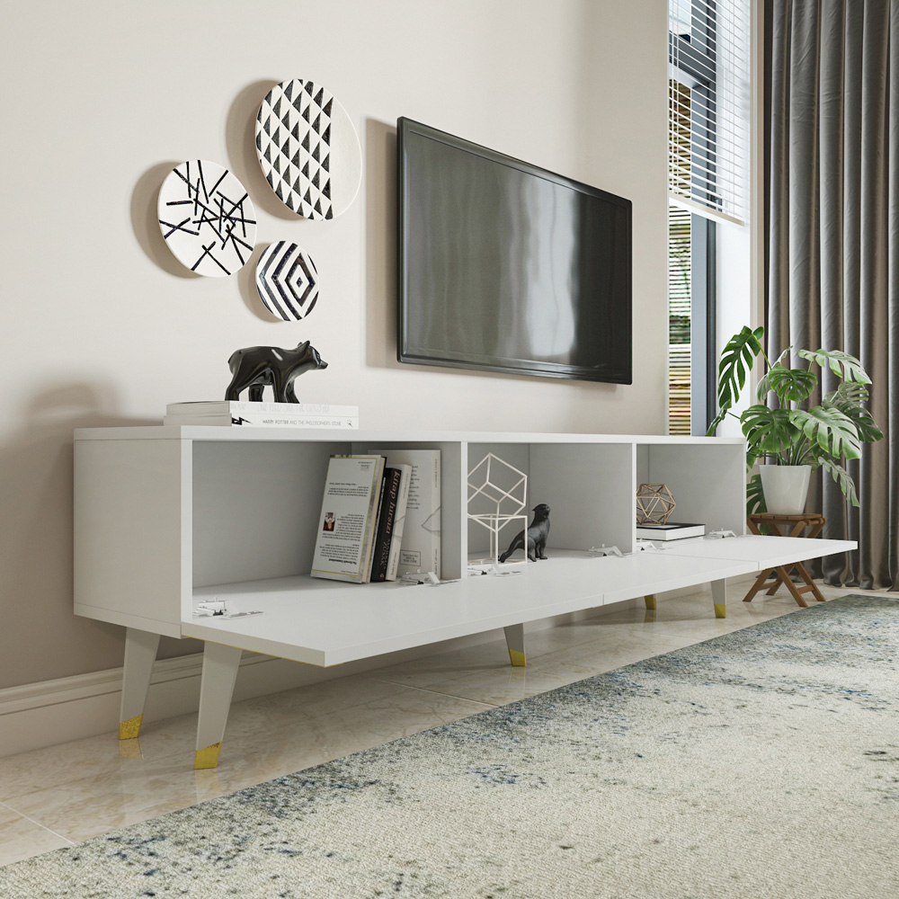 Decorotika Milagro 3 Cabinet White and Gold TV Unit Image 4