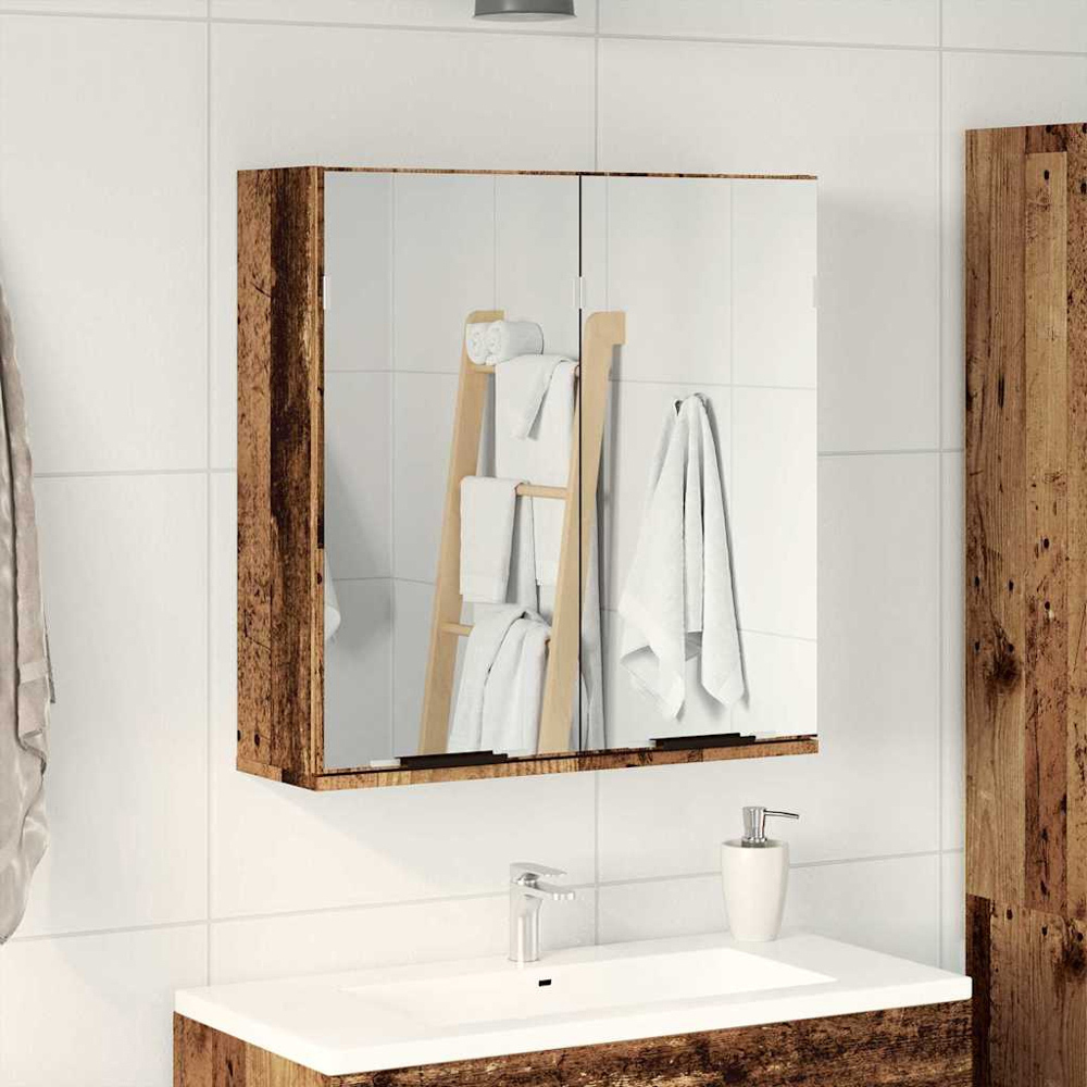 vidaXL 2 Door Brown Mirror Wall Mounted Bathroom Cabinet Image 9