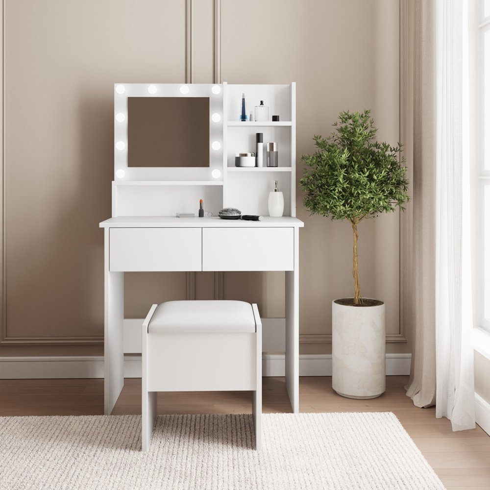 GFW Eva 2 Drawer White Dressing Table Set with LED Mirror Image 8
