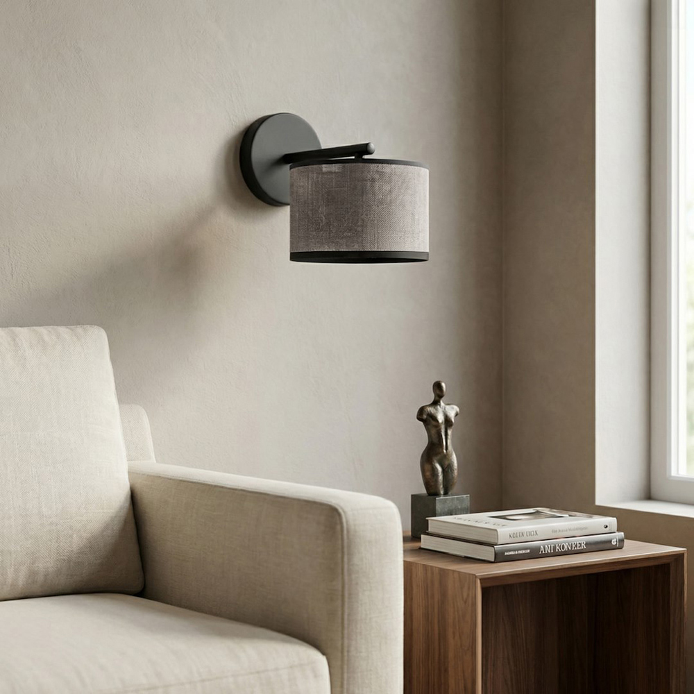 Emibig Eco Grey Cylindrical Shade Black E27 Wall Light Image 4