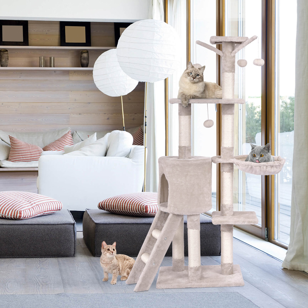 Costway Beige Cat Tree Tower with Scratching Sisal Post Image 2