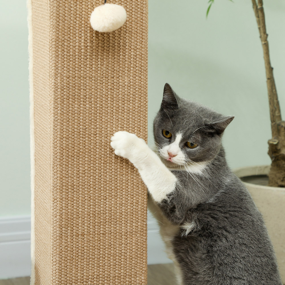 PawHut Beige Vertical Sisal Rope Ball Plush Cat Scratching Post 81cm Image 4