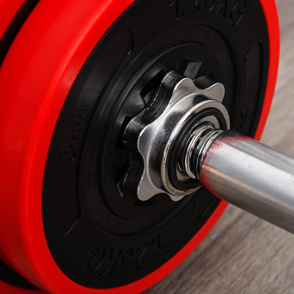 HOMCOM 2 in 1 Red Adjustable Dumbbell and Barbell Set 20kg Image 3