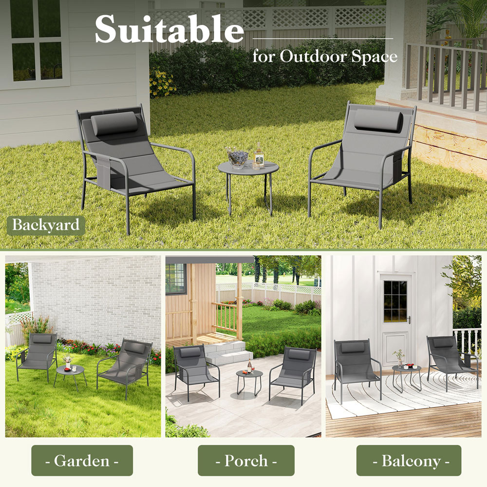 Costway 2 Seater Grey Bistro Set Image 6