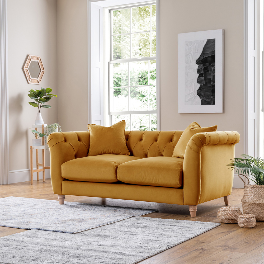 Elsie Chesterfield 2 Seater Ochre Plush Velvet Sofa Image 5