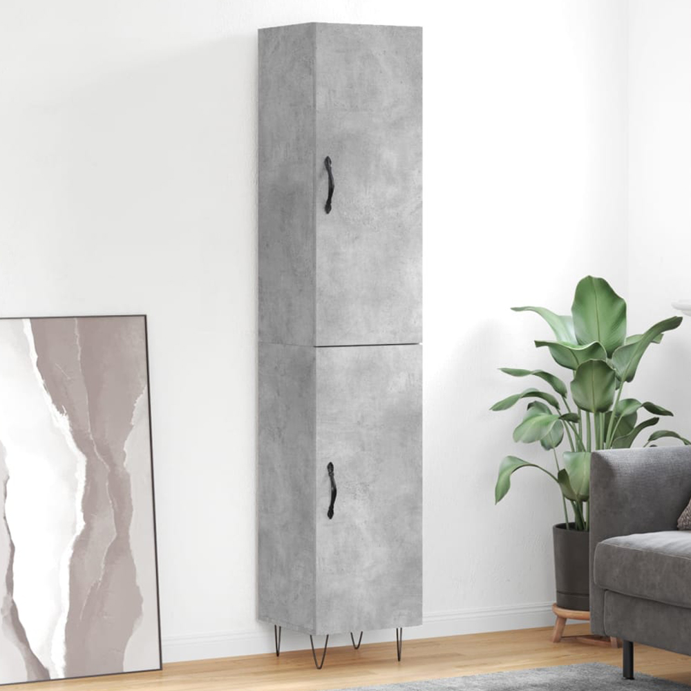 vidaXL 2 Door Concrete Grey Slim Highboard with Hairpin Legs Image 1
