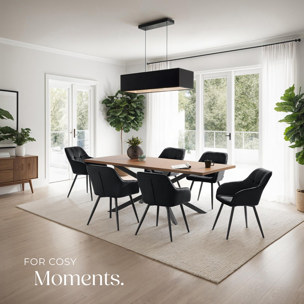 tectake Marilyn Set of 6 Black Quilted Velvet Dining Chair Image 8