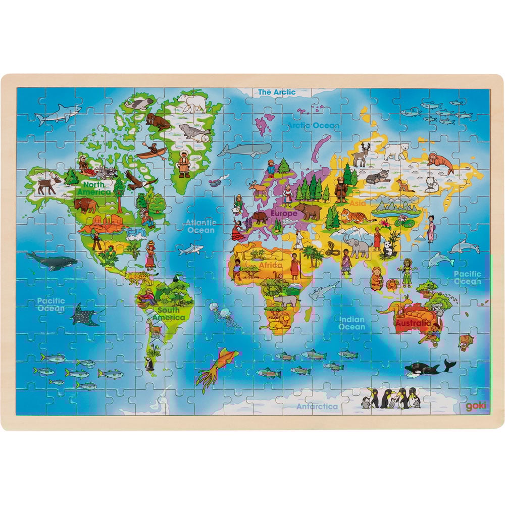 Goki Wooden 192 Pieces Giant World Jigsaw Puzzle Image 1
