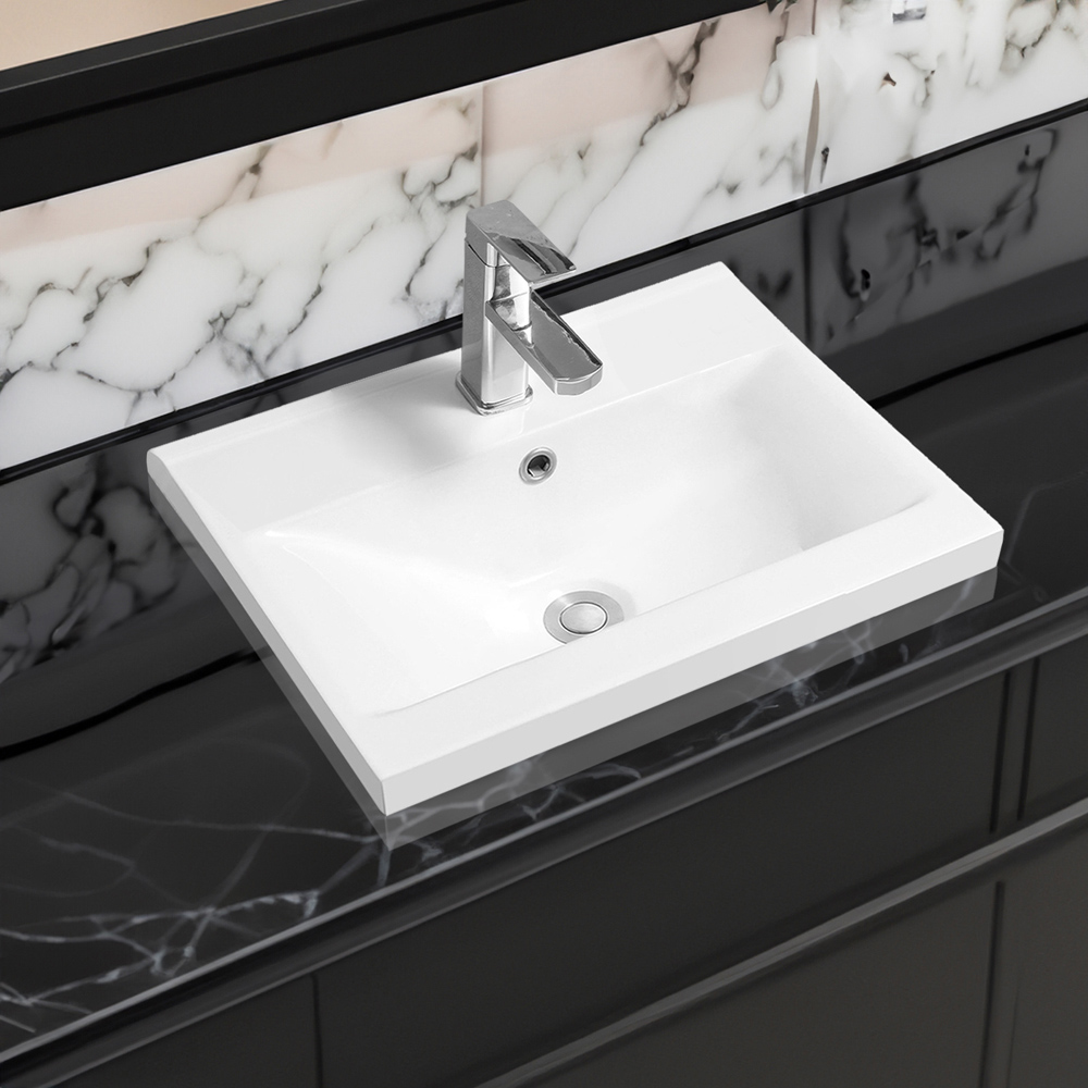 Limoge White Ceramic Mid Edge Inset Basin with Dipped Bowl 510mm Image 2