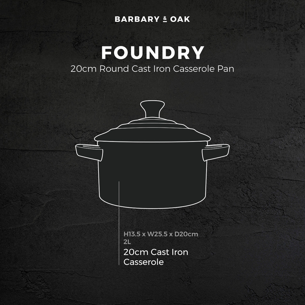 Barbary & Oak 20cm Green Cast Iron Round Non-Stick Casserole Pan with Lid Image 9