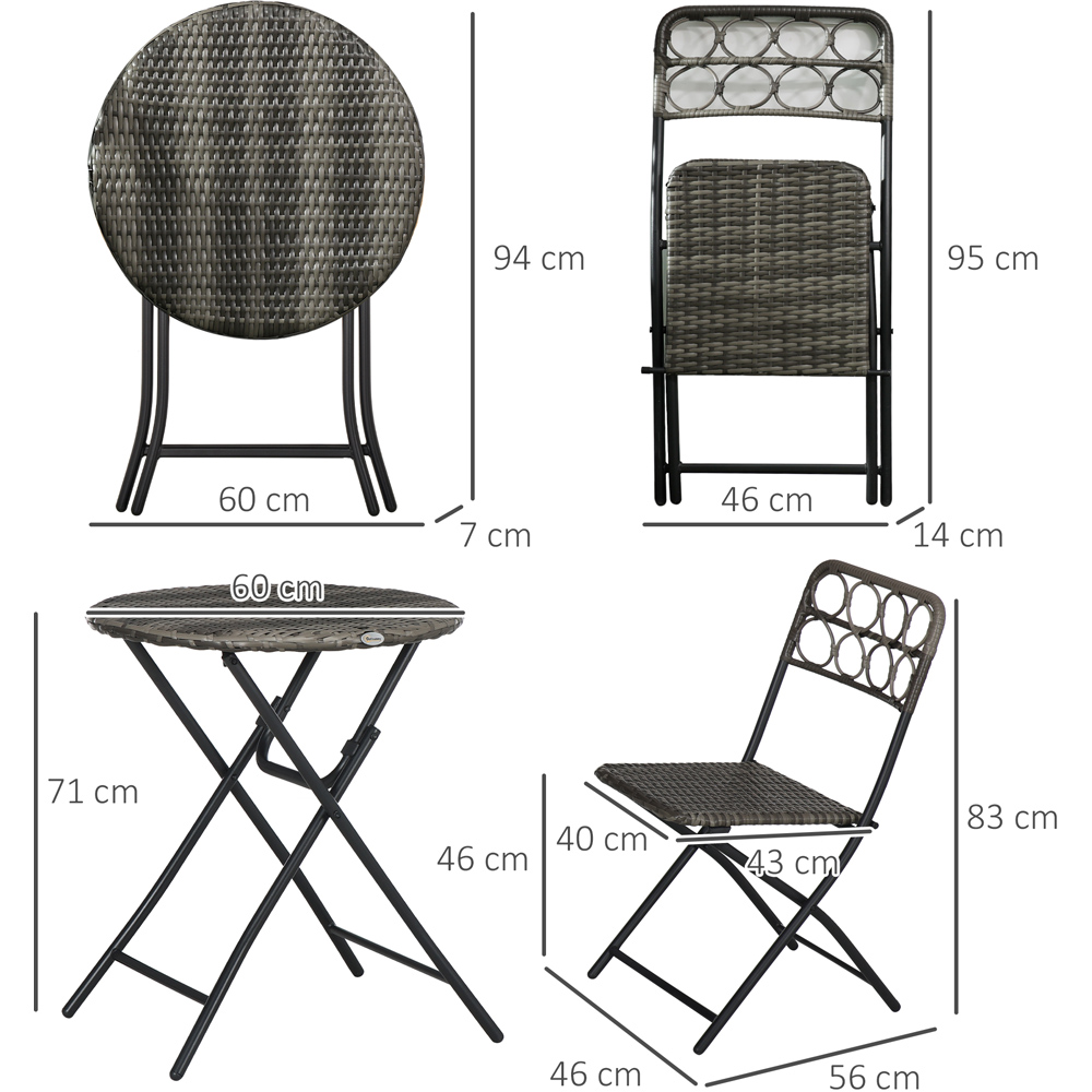 Outdoor Woven PE Rattan 2 Seater Bistro Set Grey Image 7