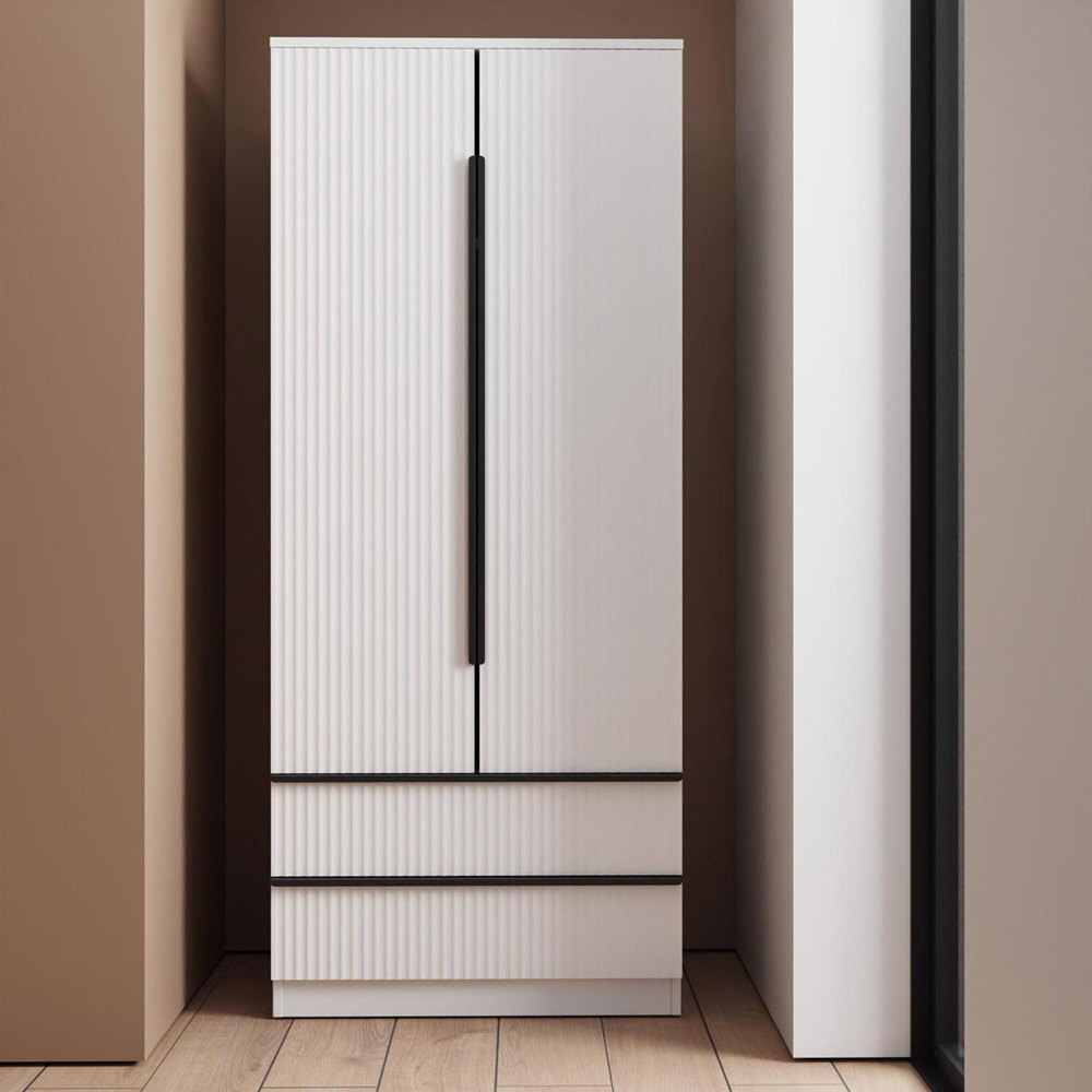 FWStyle Lania 2 Door 2 Drawer White Scalloped Ripple Effect Combination Wardrobe Image 5