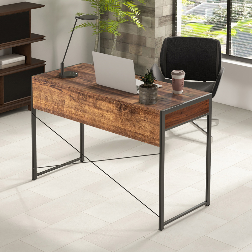 Costway 2 Drawer Computer Desk Rustic Brown Image 7