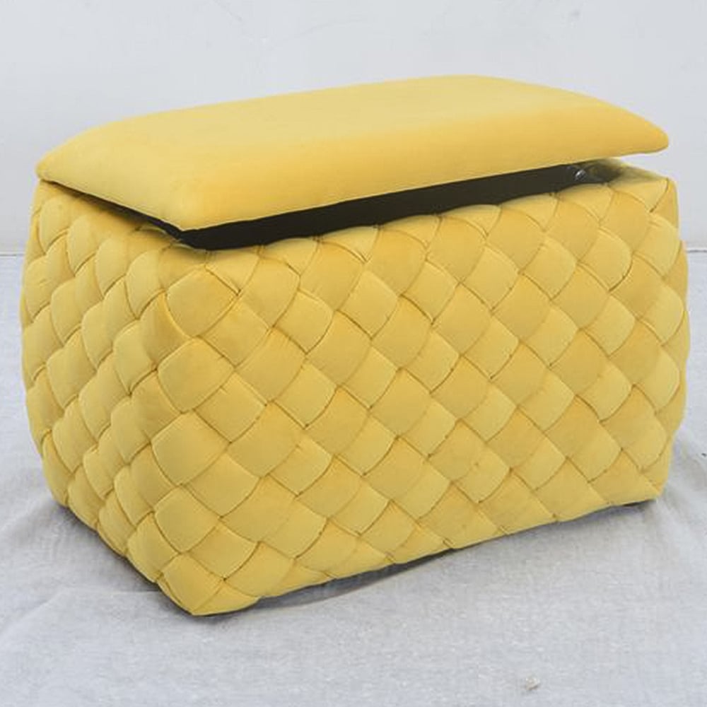 Artemis Home Plumeo Yellow Velvet Storage Ottoman Image 1