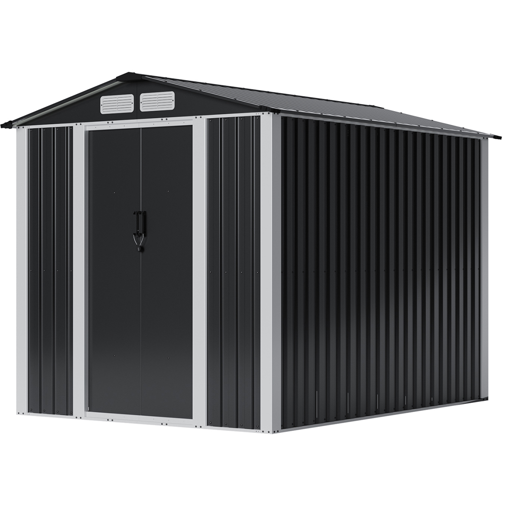 Living and Home 6 x 8ft Black Metal Apex Garden Storage Shed Image 1