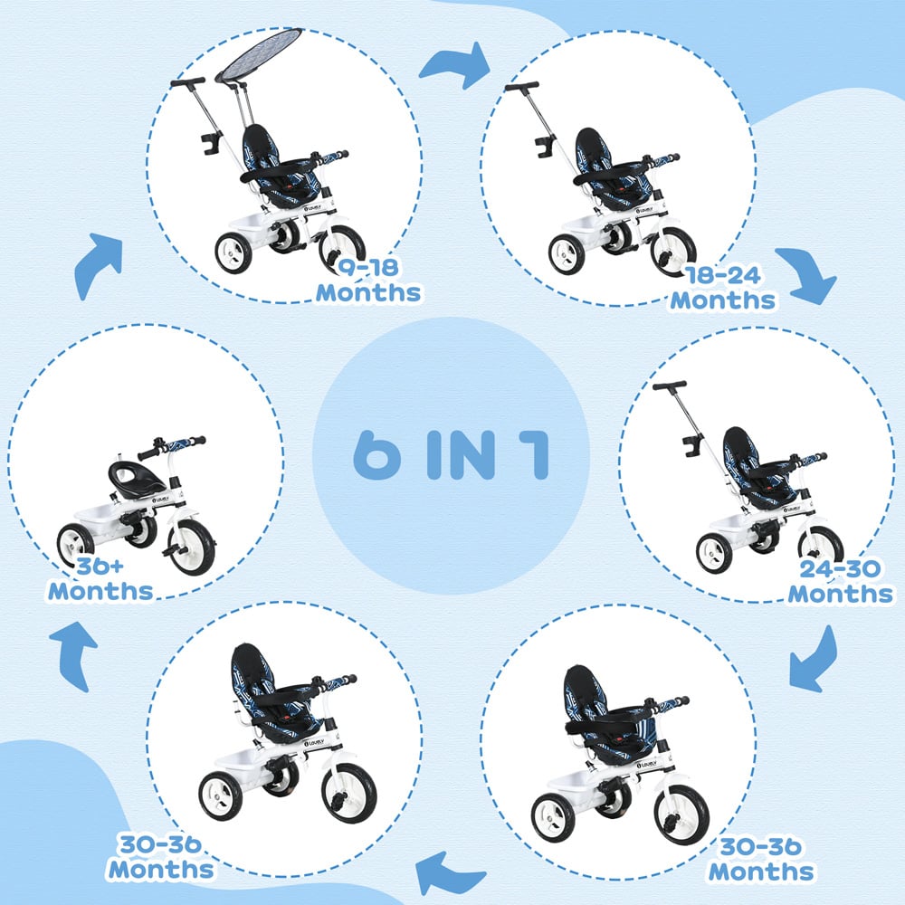 Tommy Toys Blue 6 in 1 Kids Tricycle with Removable Handle Image 5