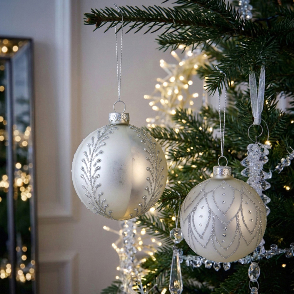 Matte Silver Glitter Bauble Image 2