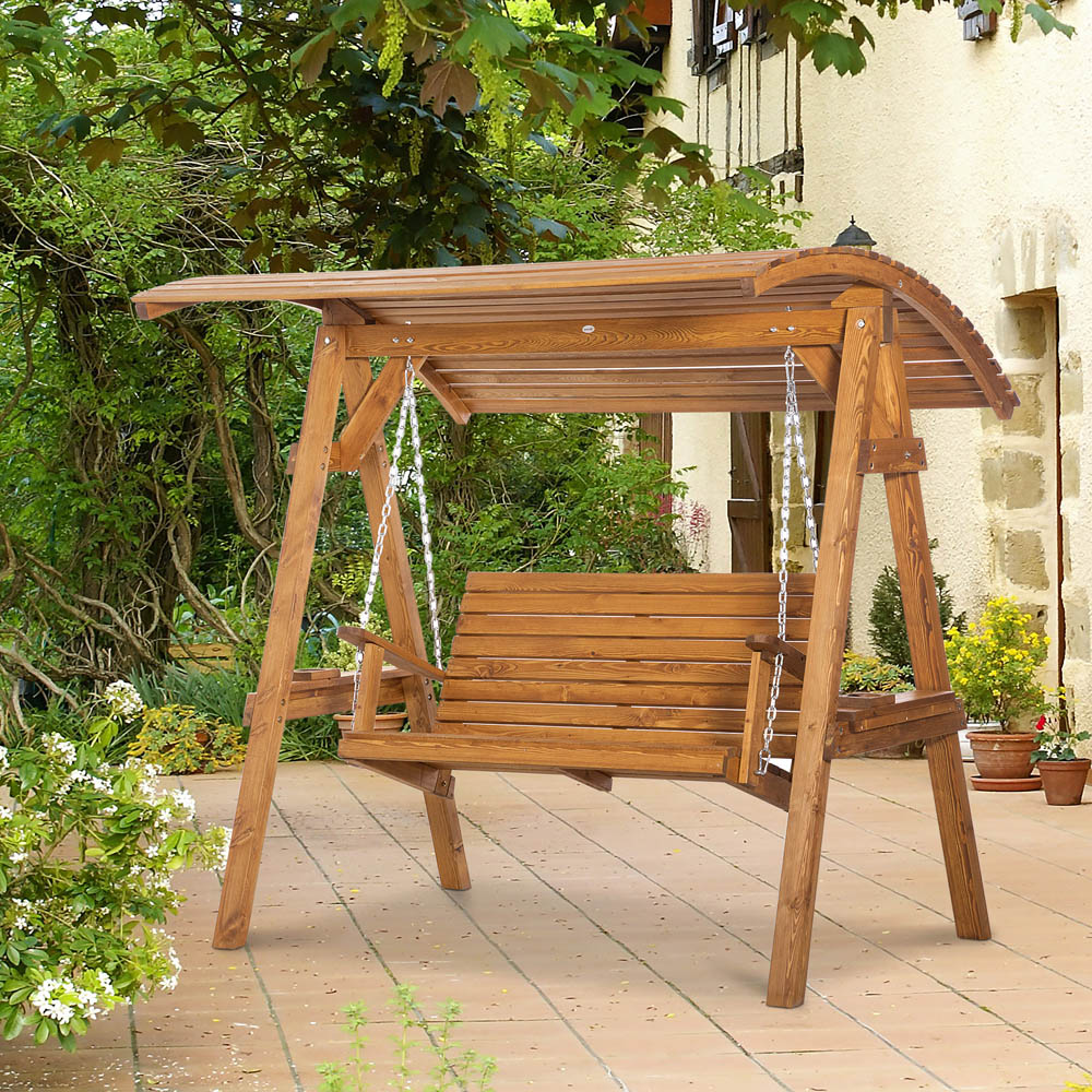 Outsunny 2 Seater Wooden Swing Chair with Canopy Image 8