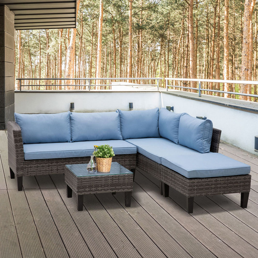 Outsunny 4 Seater Grey Rattan Lounge Set with Footstool Image 1