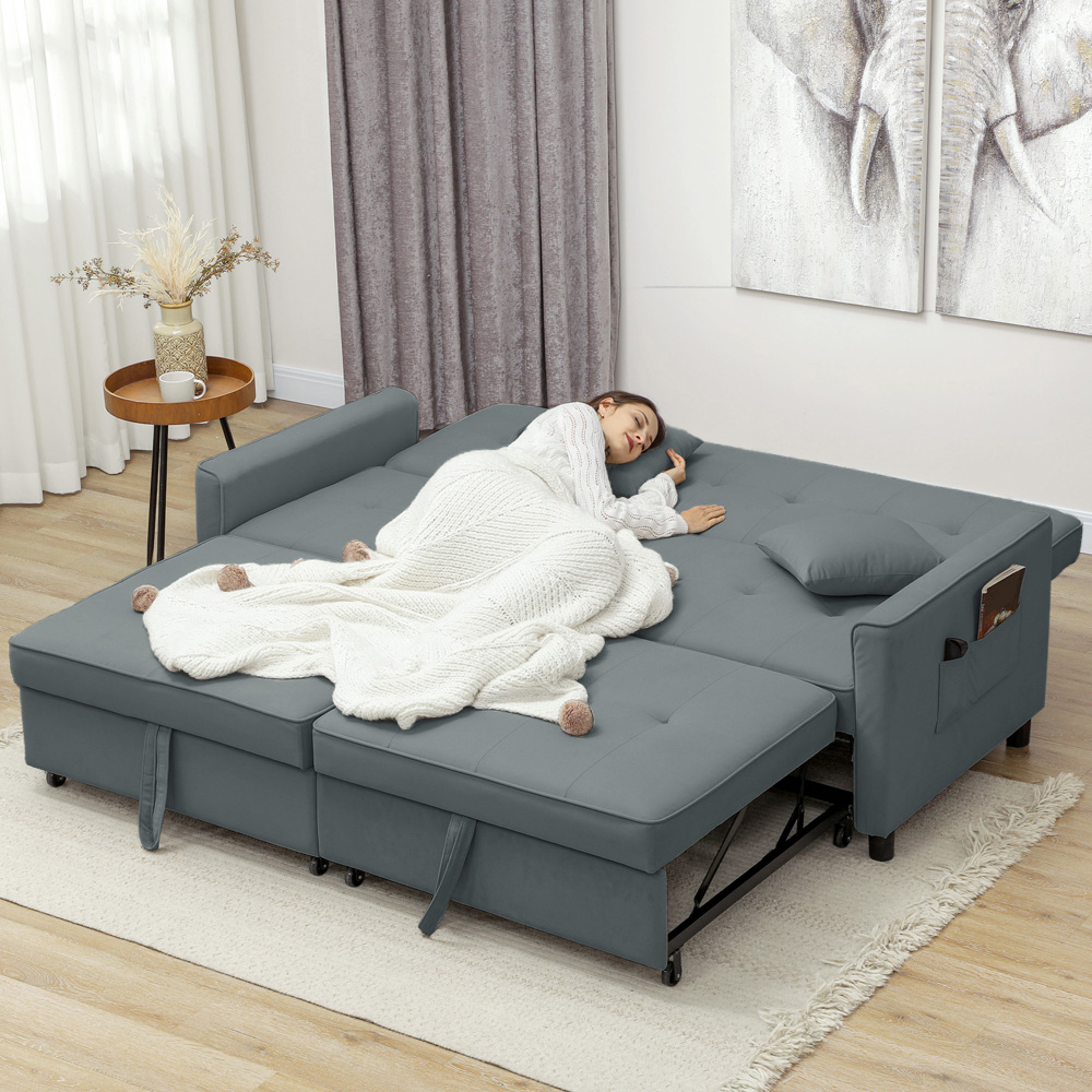 HOMCOM 3 Seater Grey L Shaped Reversible Pull Out Sofa Bed Image 3