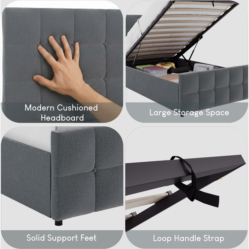 VIDA DESIGNS Valentina Single Light Grey Linen Ottoman Bed with Padded Headboard Image 6