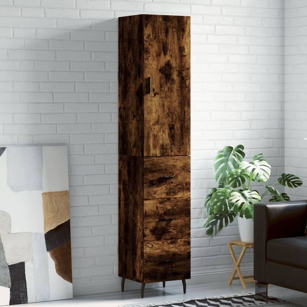 vidaXL Single Door 3 Drawer Smoked Oak Highboard Image 1