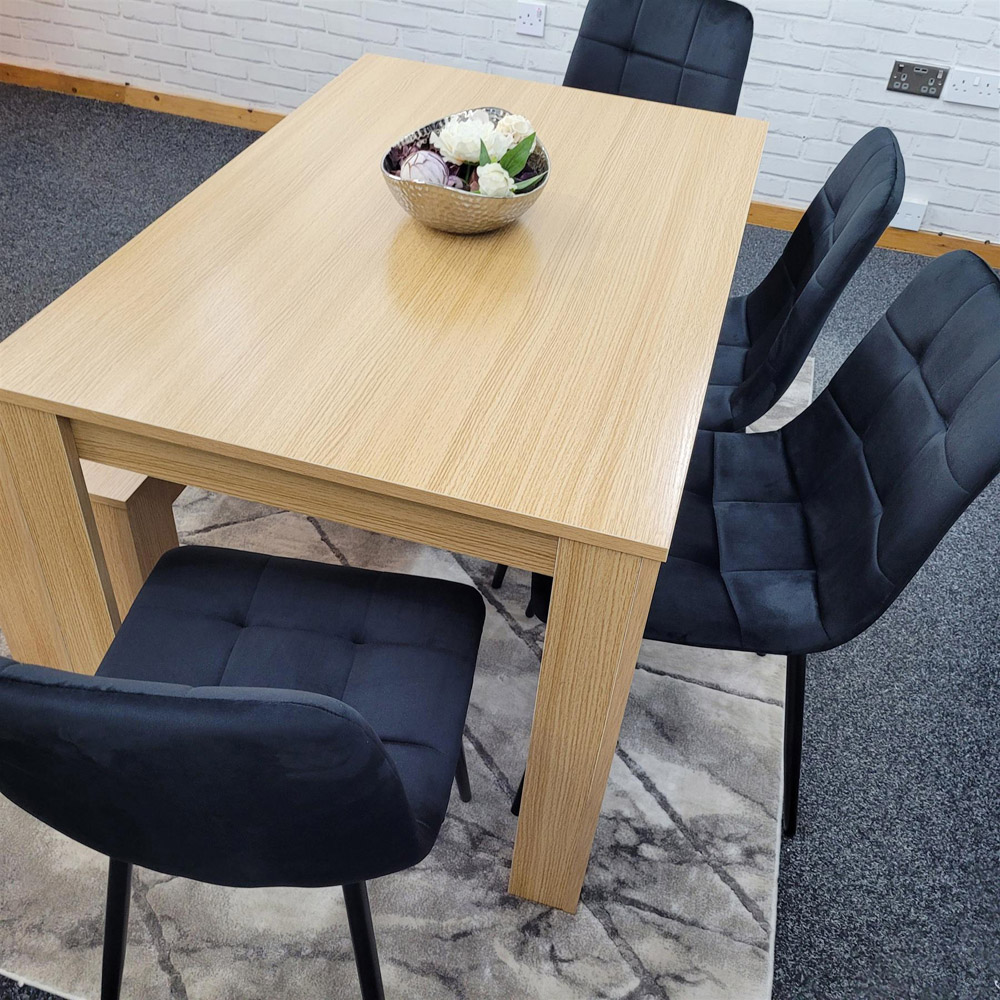 Portland 6 Seater Square Velvet Dining Table Set Oak Effect and Black Image 6