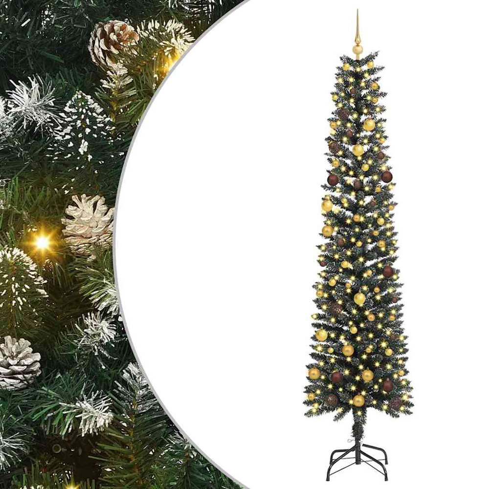 vidaXL Pre-Lit Gold Baubles Green Artificial Christmas Tree 8ft Image 2