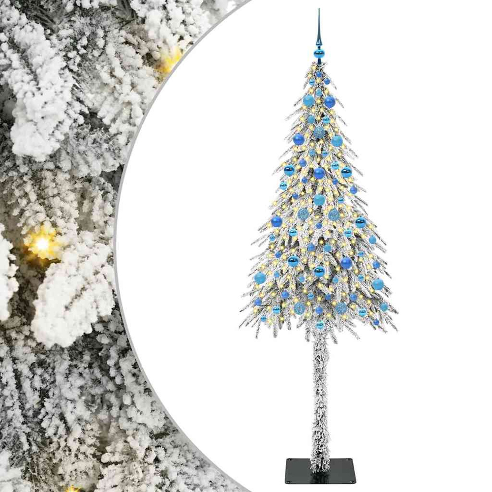 vidaXL Pre-Lit Blue Bauble White Snow Flocked Artificial Christmas Tree 7ft Image 6
