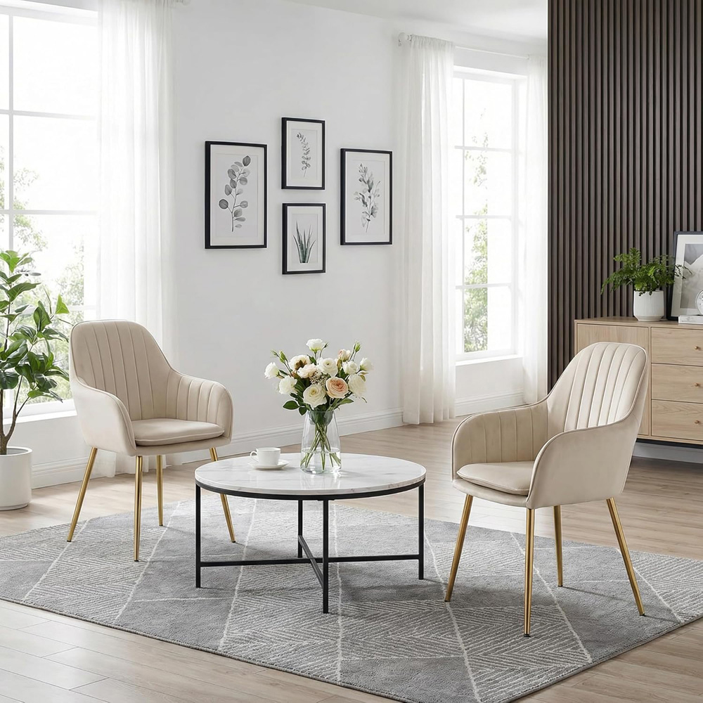 Alivio Set of 2 Cream Velvet Upholstered Dining Chairs Image 5