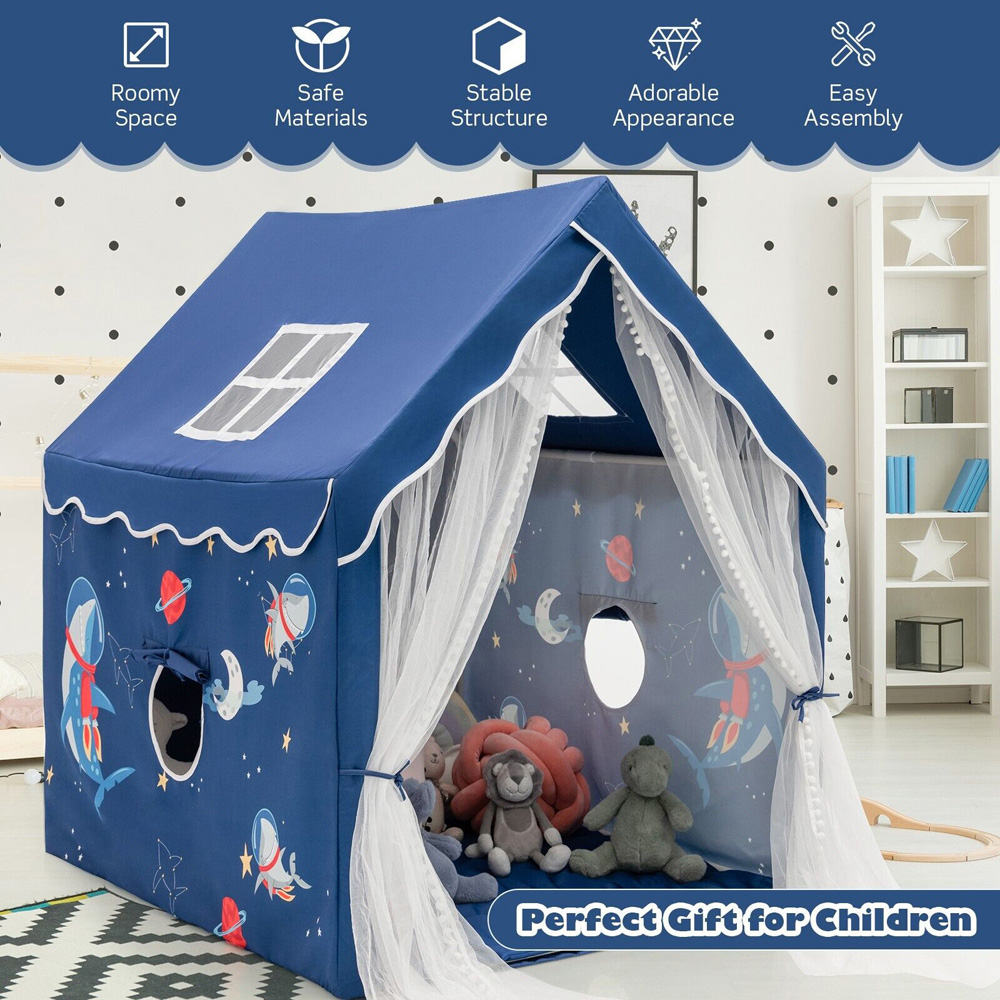 Costway Blue Kids Play Tent with Washable Mat and Window Image 4