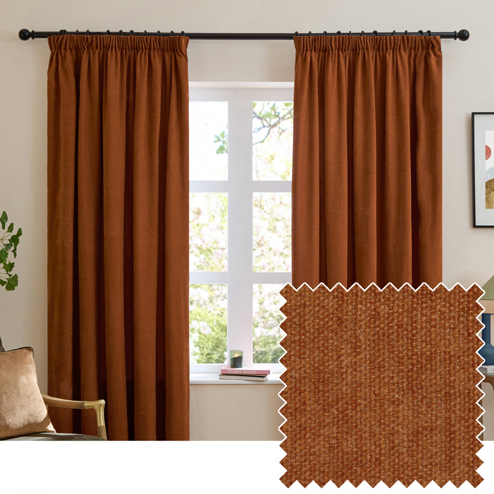 Furn Soft Chenille Rust Blackout Pencil Pleat Curtains 168 x 183cm Image 6