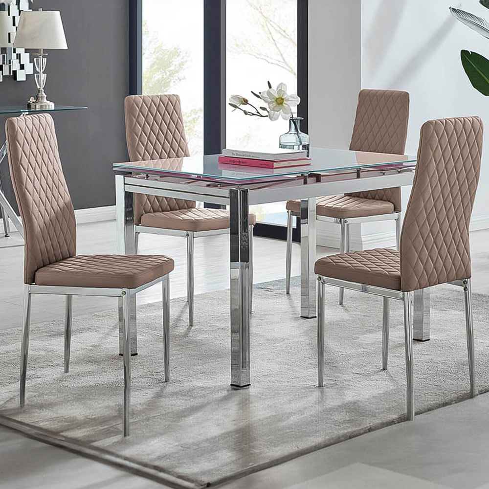 Furniturebox Fonti Valera 4 Seater Dining Set Cappuccino and Chrome Image 1