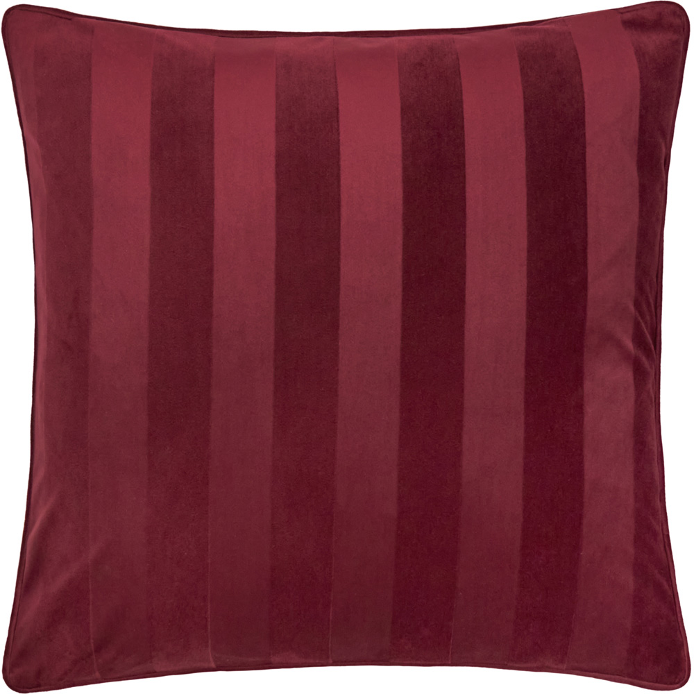 Paoletti Regency Stripe Burgundy Velvet Cushion 45 x 45cm Image 1