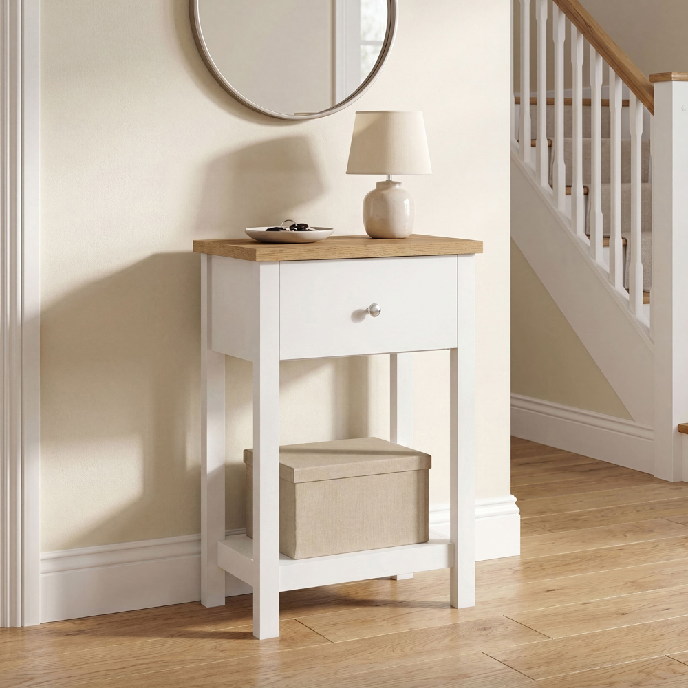 VIDA DESIGNS Arlington Single Drawer White and Oak Console Table Image 4