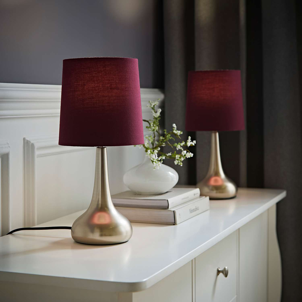 ValueLights Teardrop Plum Shade Brushed Chrome Touch Table Lamp with Bulb 2 Pack Image 6