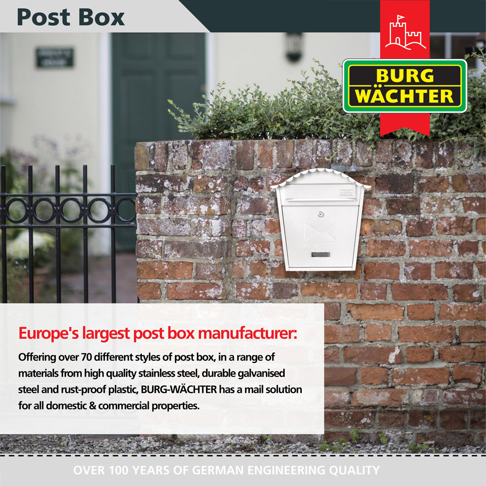 Burg-Wachter White Classic Wall Mounted Galvanised Steel Lockable Weatherproof Post Box - 36x37x13cm Image 4