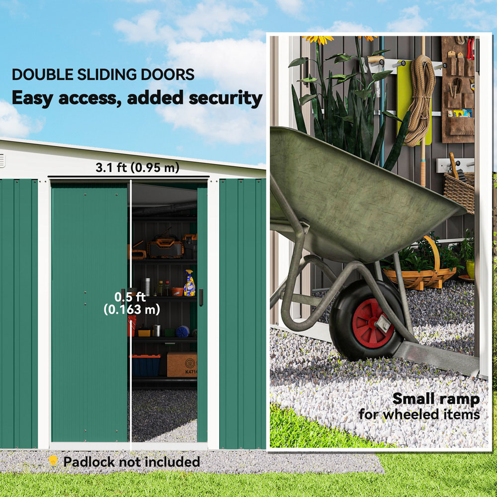 Outsunny 11 x 9ft Green Metal Pent Garden Shed Image 5