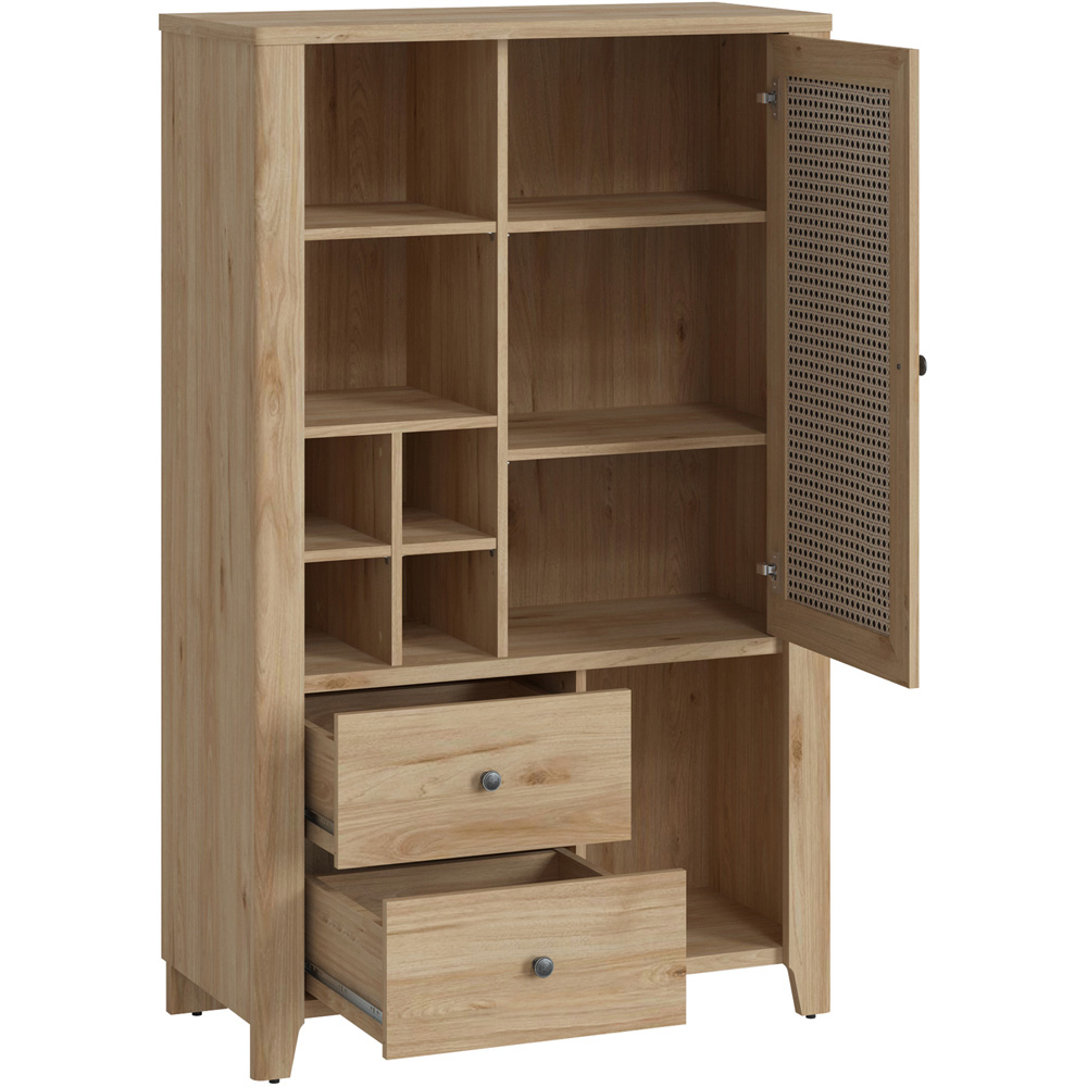Florence Cestino Single Door 2 Drawer Oak and Rattan Effect Cabinet Image 4
