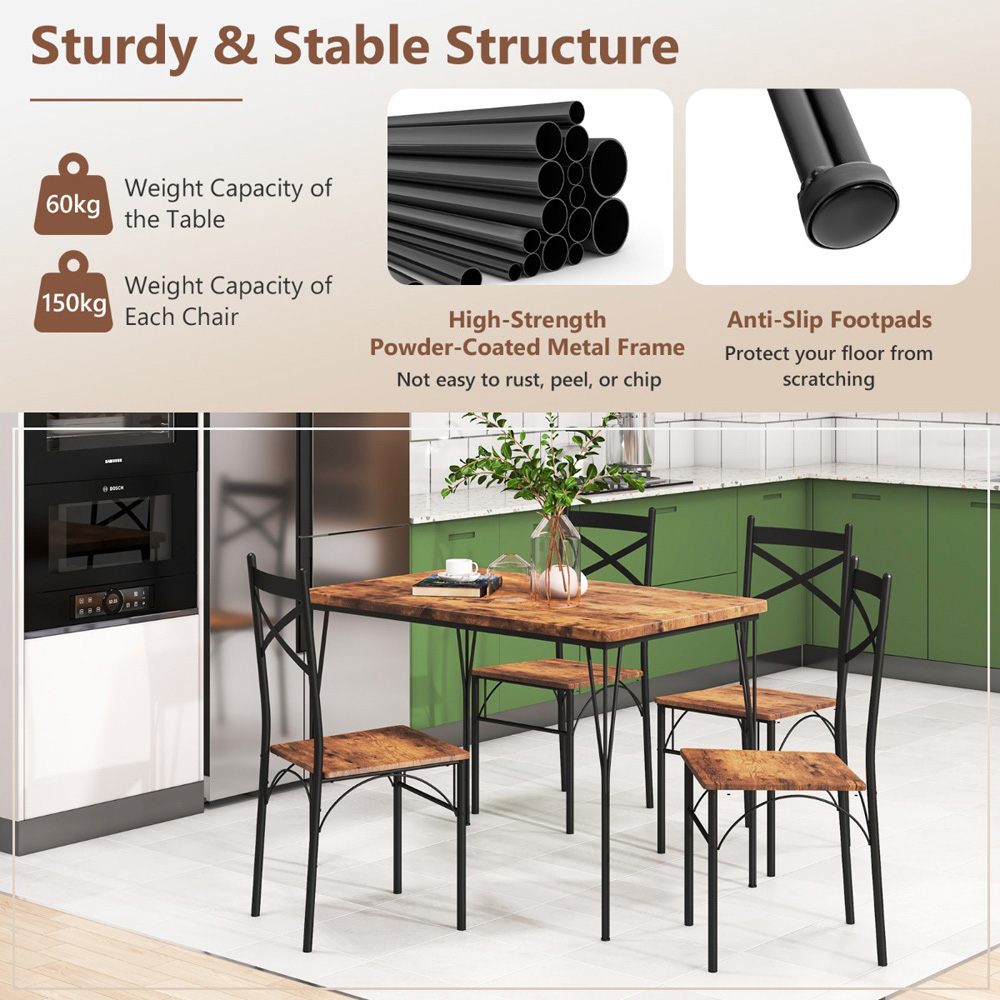 Costway 4 Seater Metal Frame Dining Set Brown Image 7