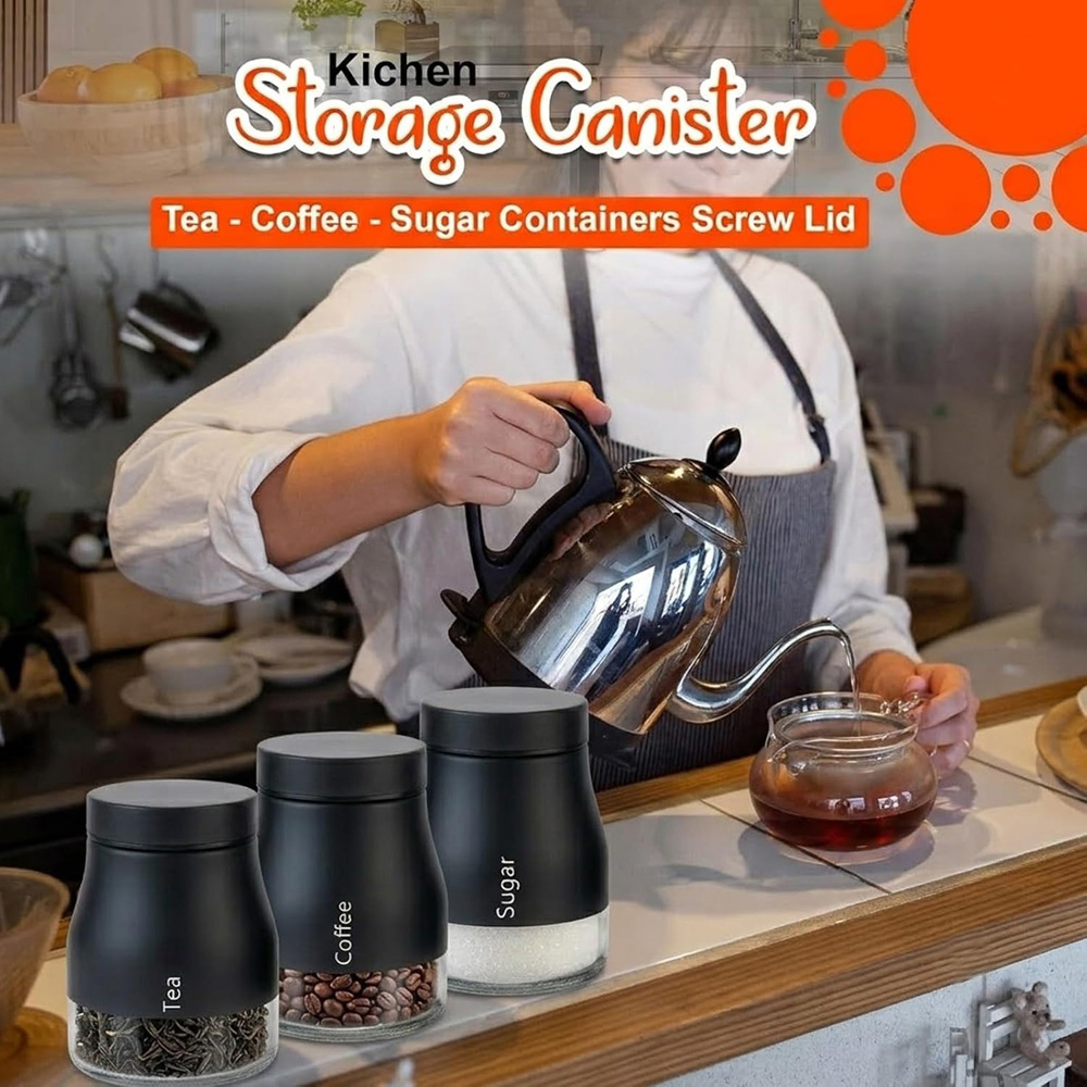 ATEK 3 Piece Black Kitchen Storage Canister Set Image 6