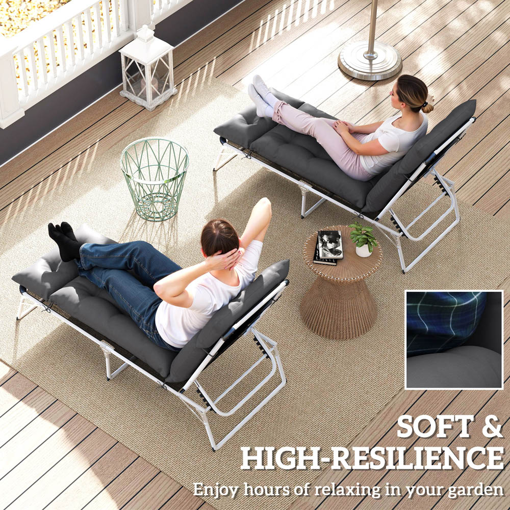 Outsunny Dark Grey Sun Lounger Cushion 2 Pack 190 x 56cm Image 5