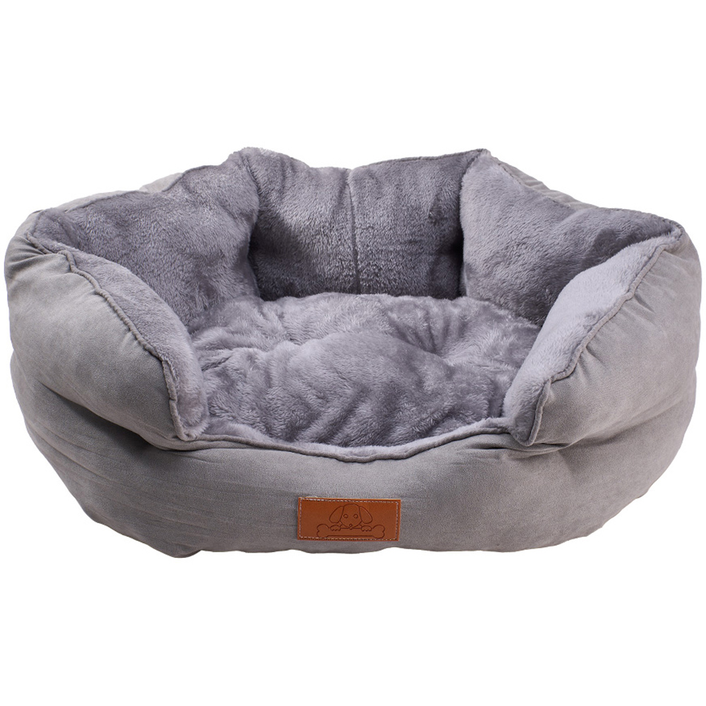 H&O Direct 42cm Grey Soft Touch Suede Pet Bed Image 1