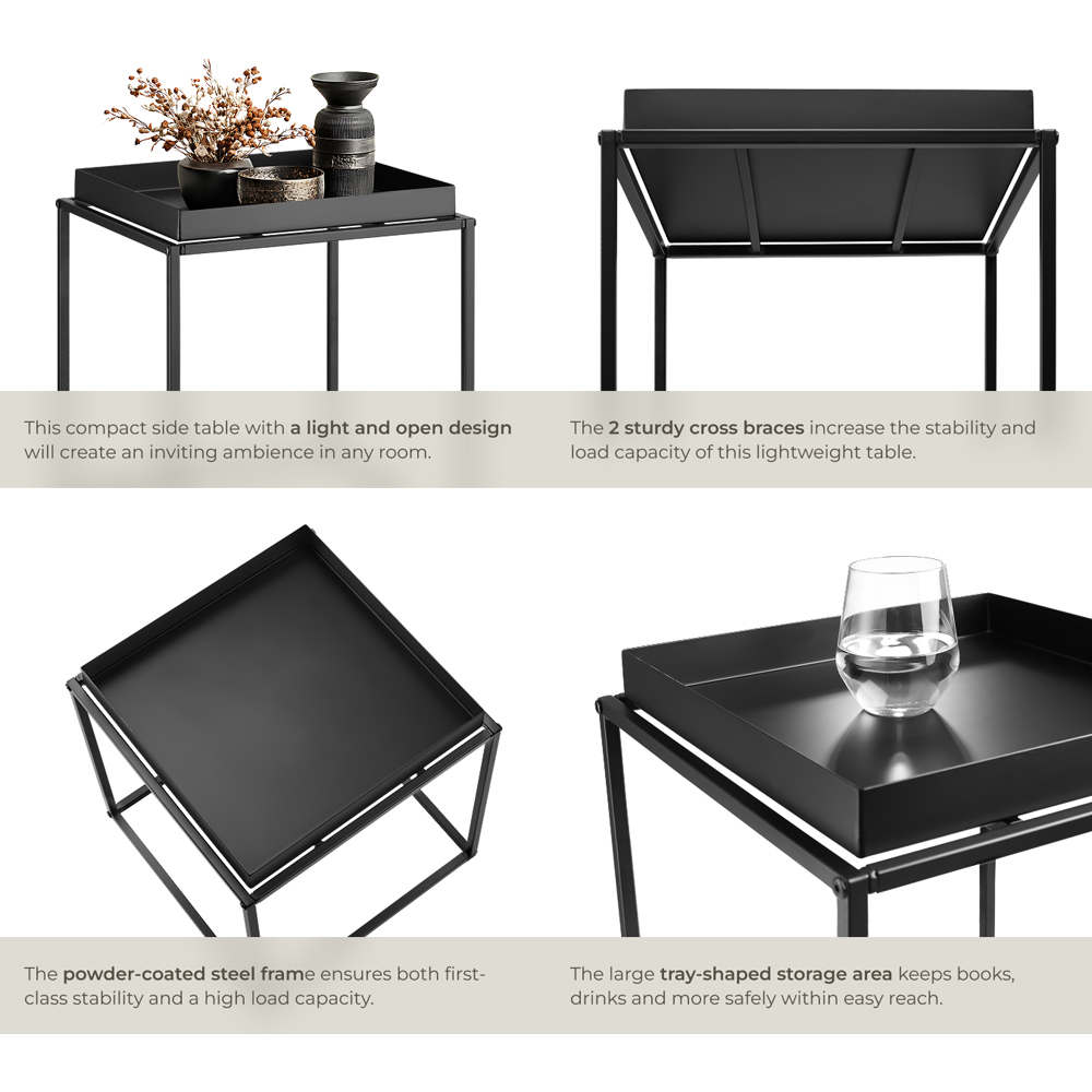 tectake Cambridge Single Shelf Black Bedside Table Image 5