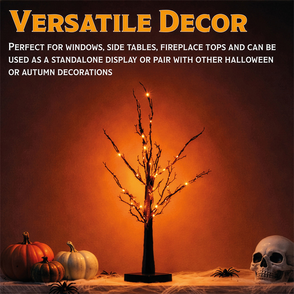 FXLab 40 Bright Orange LED Black Glitter Halloween Tree 10 x 10 x 60cm Image 6